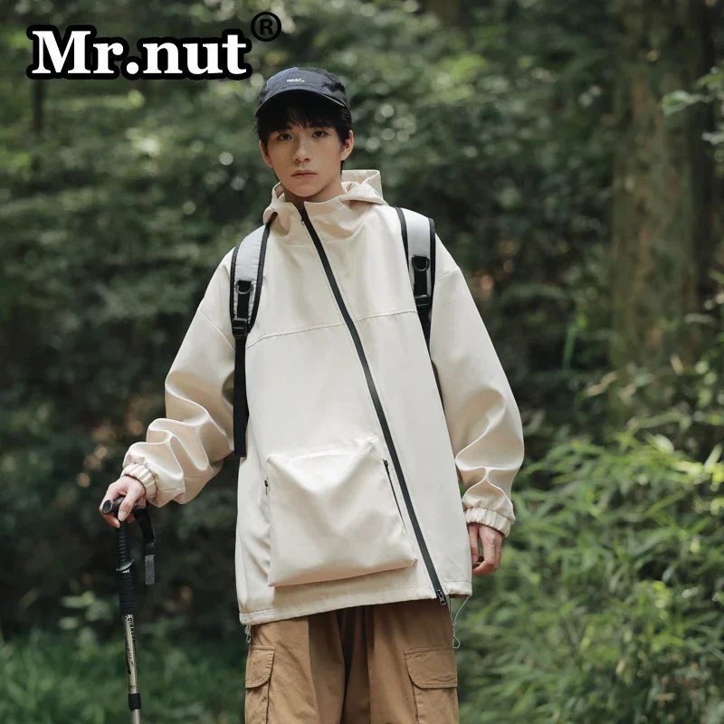 

Mr.nut Casual Jackets Male Outdoor Sports Jacket Diagonal Zipper Big Pocket Personality Men's Clothing Camping Windbreak Tops