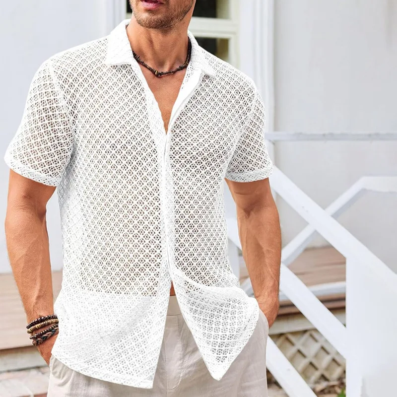 Casual Fashion Lapel Short Sleeve Grid Men's Shirt