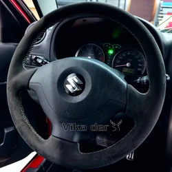 For Suzuki Jimny 2007-09-10-11-12-2015 DIY Breathable Non-slip Car Steering Wheel Cover Cowhide Car Suede Interior