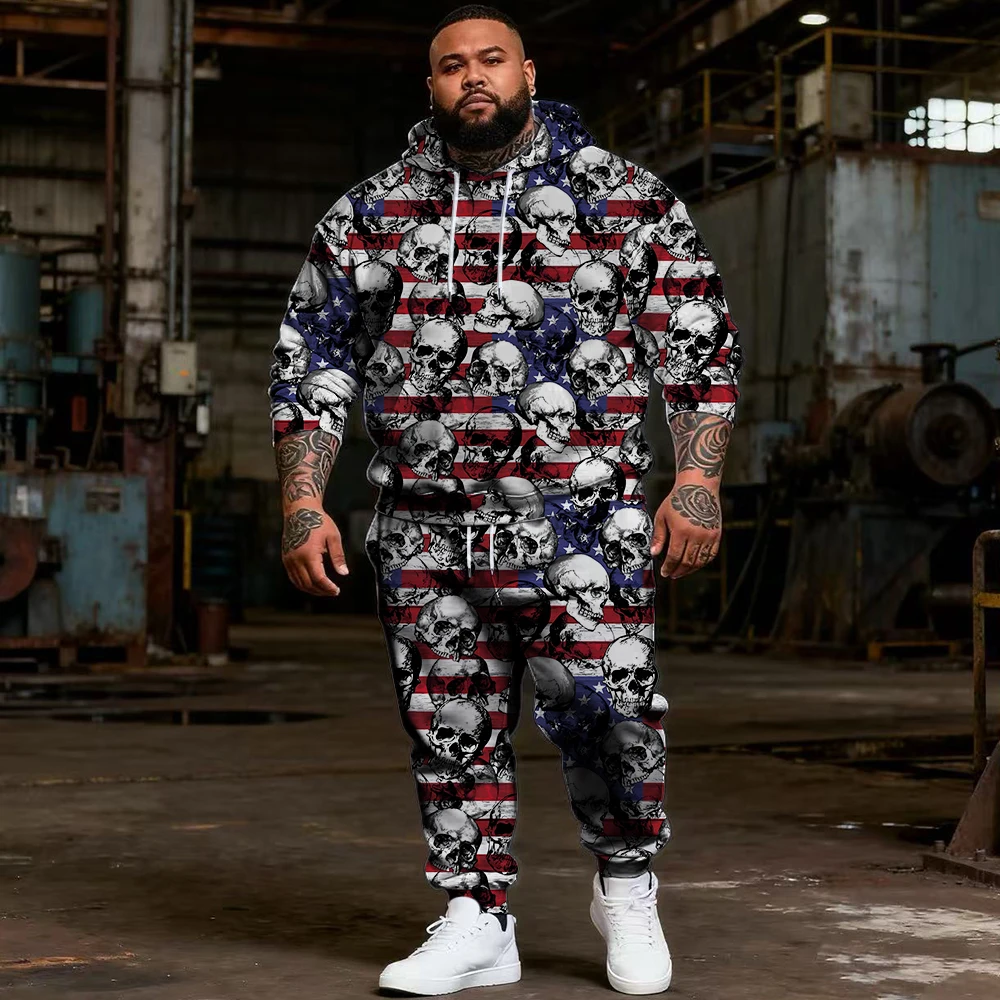 

-9xl Комплект толстовок больших размеров с черепом — модная атмосфера из 2 предметов, дышащий материал, гладкий дизайн черепа