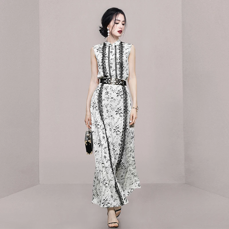 

Elegant Black Floral Print Summer Sleeveless Dress And Top Women's Fashion Set Casual Chic Two-Piece Outfit for Ladies