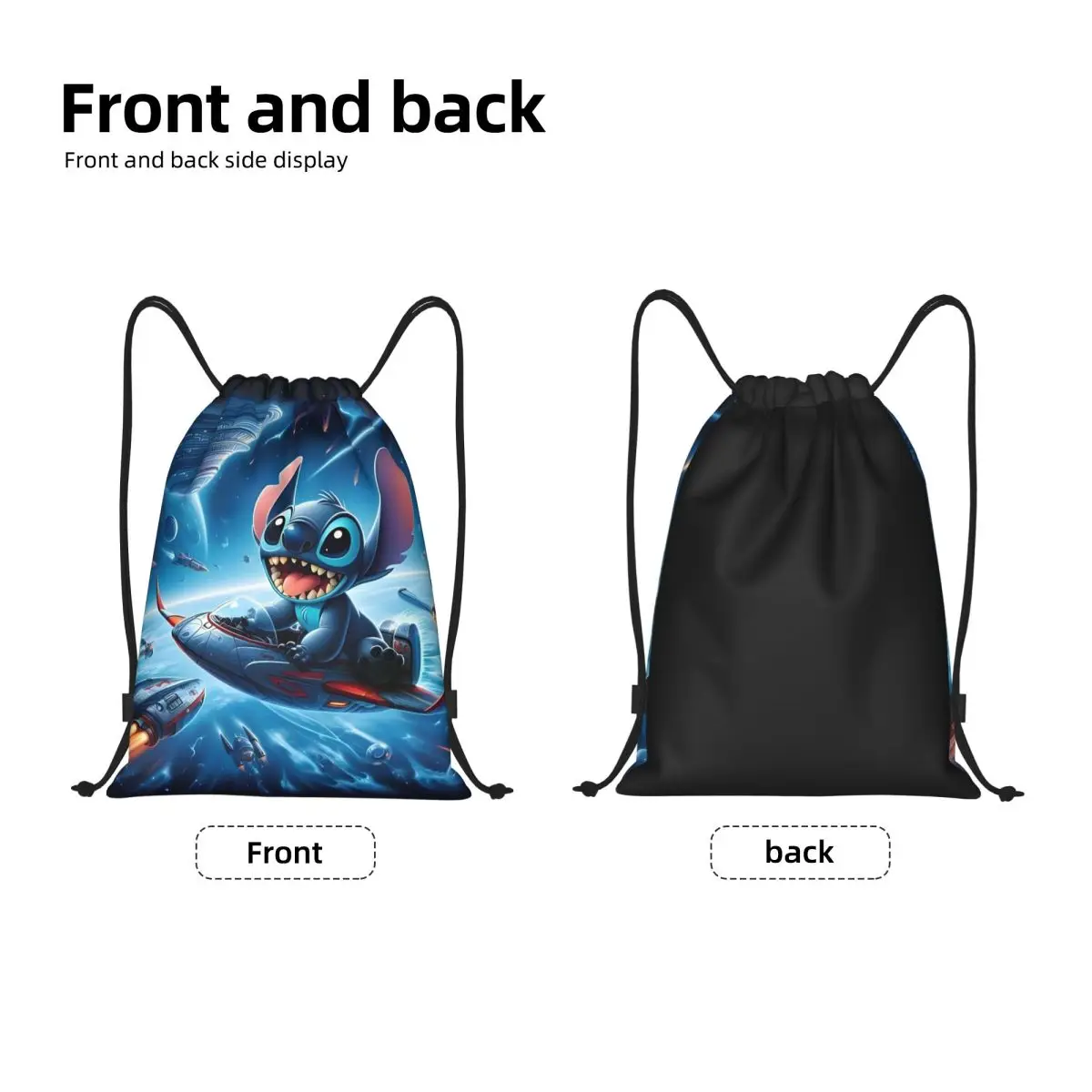 غرزة سفينة الفضاء الكون ملصق الرباط على ظهره النساء الرجال الرياضة الصالة الرياضية Sackpack طوي لطيف أنيمي الكرتون حقيبة تسوق كيس