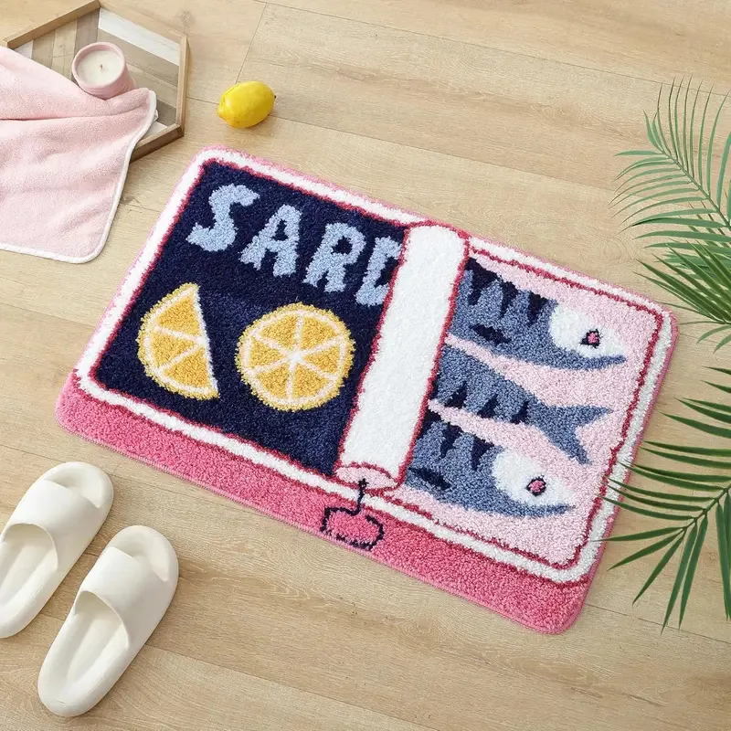 VIKAMA Cute Sardine Can Bath Mat, Non-Slip Washable Fun Cartoon Carpet for Bathroom Entryway Foot Mat Home Decoration