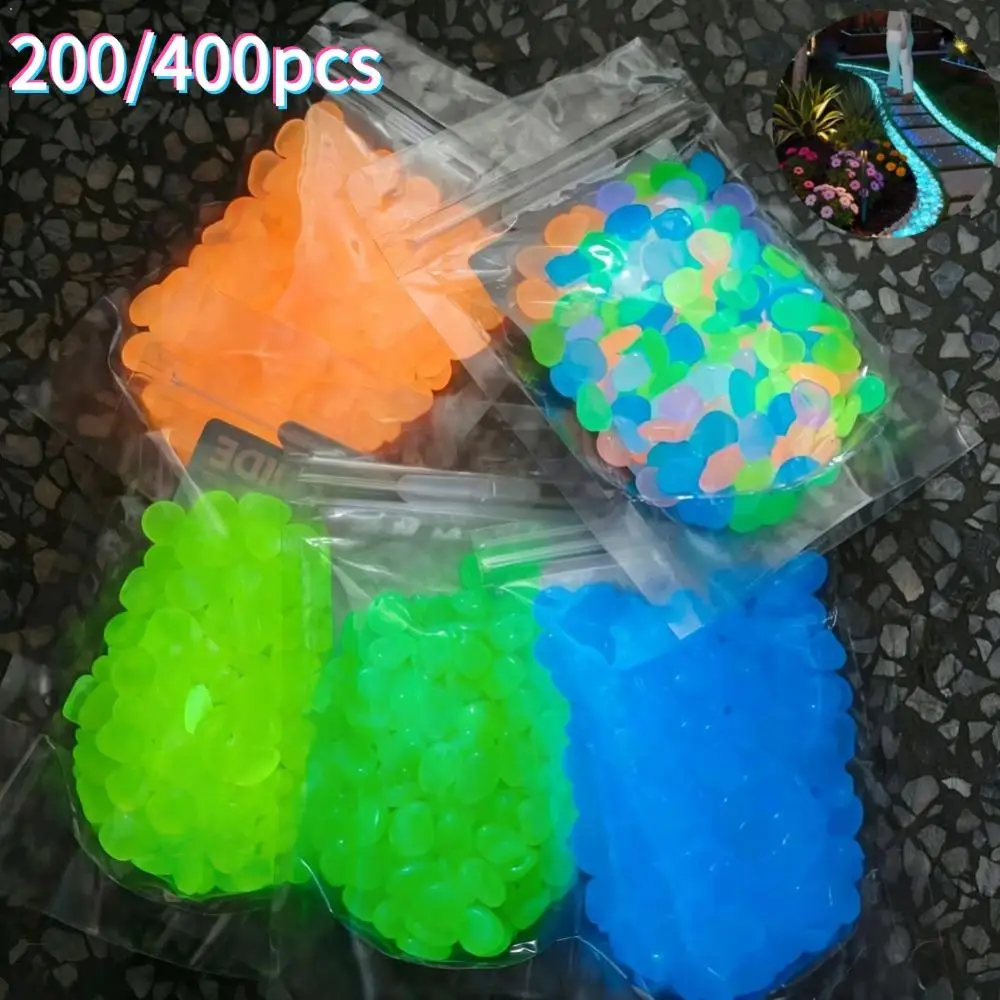 200/400PCS Glow in The Dark Pebbles Multicolor Luminous Stones Waterproof Solar Powered Garden Walkway Garden Fish Tank Decor