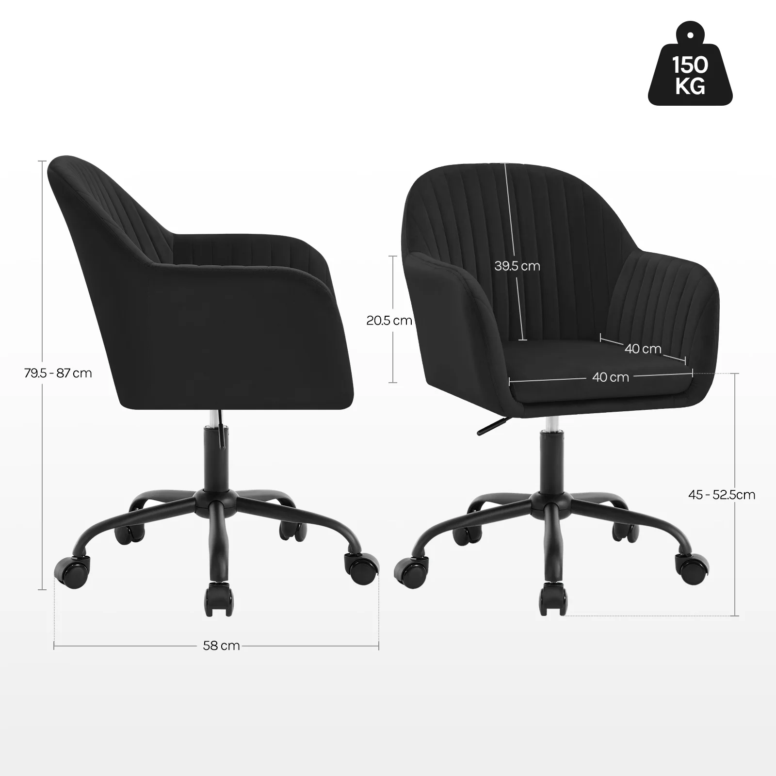 WOLTU Samt-Bürostuhl mit Armlehnen, Rollen, anhebbar, Gaming-Stühle mit hoher Rückenlehne, höhenverstellbar, ergonomischer Arbeits- und Make-up-Stuhl – Detail 29