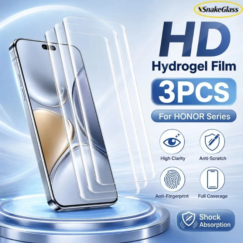 Film Hydrogel HD pour Honor 600/500/400 Pro/300/200Lite/90Pro/80/X9/X8/X7, 3 pièces, auto-réparateur, couverture complète, Protection d'écran transparente