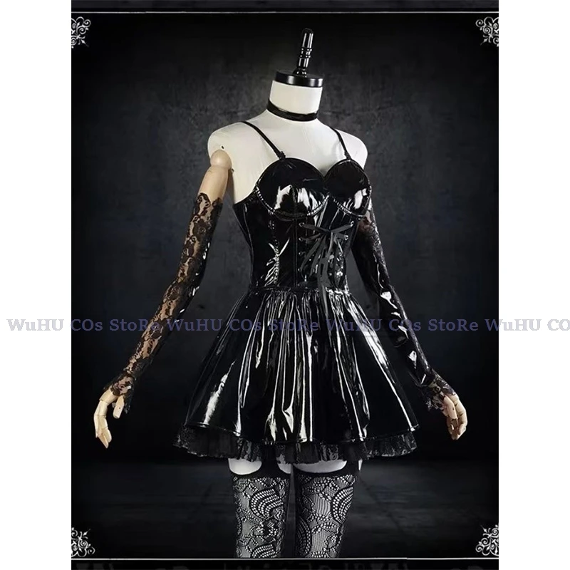 Disfraz de Death Cosplay Note para mujer, vestido Sexy de imitación de cuero, traje de uniforme, peluca Misa para Halloween
