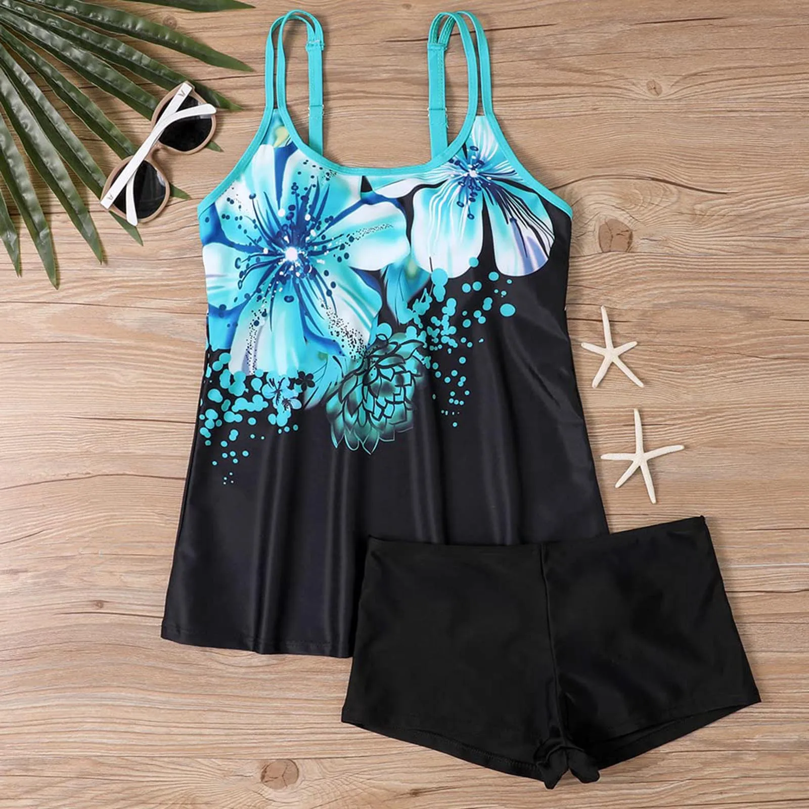 Flower Printed Swimsuit Women Sexy Strap Cross Backless Plus Size Tankini Set Female Summer Beach 2 Pieces Swimwear Bathing Suit