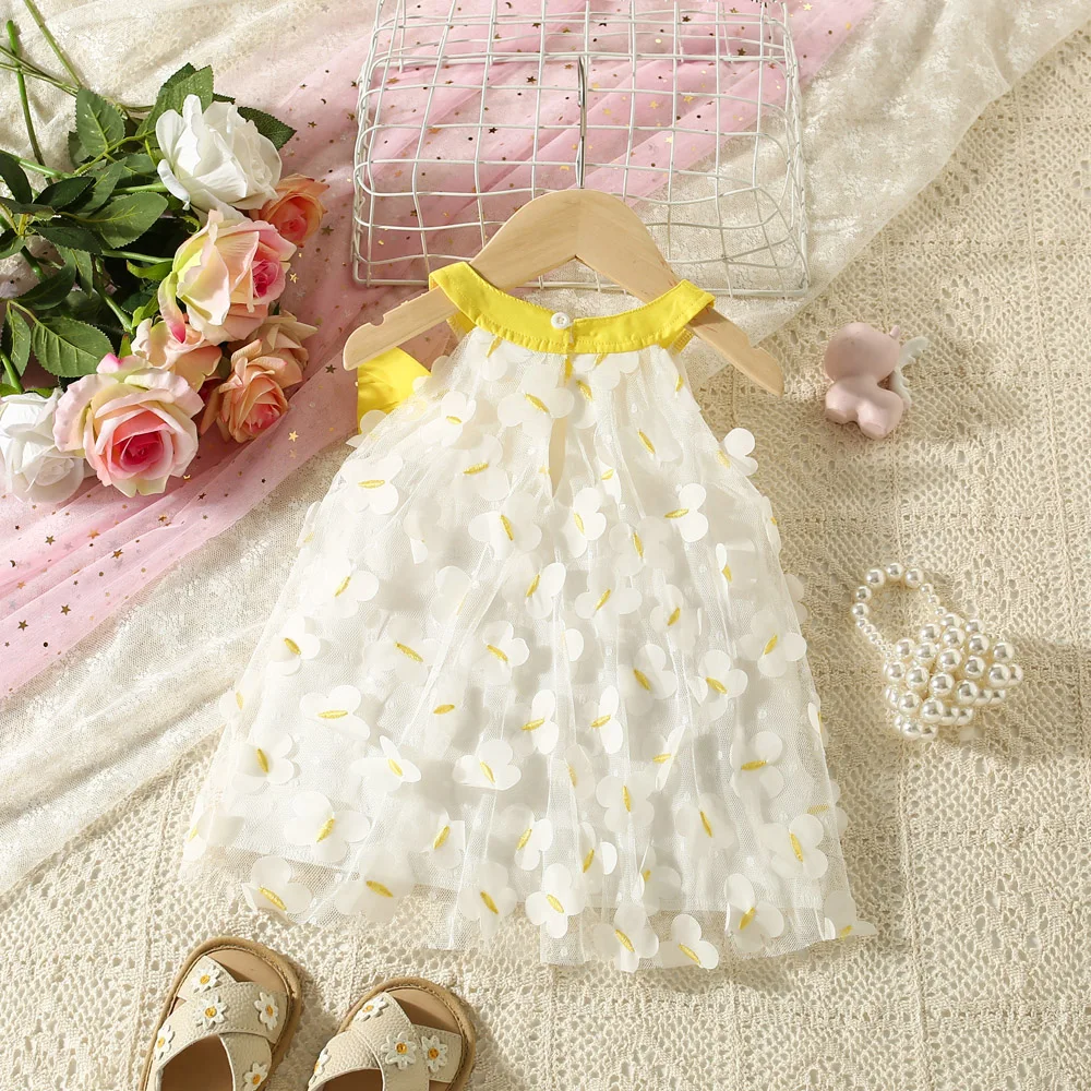 2024 New Summer Girls Dress Kids Sleeveless White Mesh Butterfly Princess Dress Children Girl Birthday Wedding Party Costume