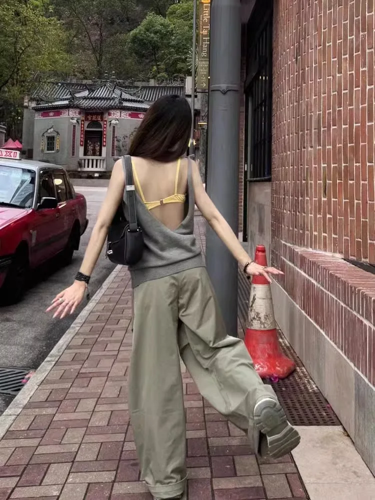 

Летний вязаный топ без спинки 2024: модный дизайн, без рукавов, верхняя одежда, стиль Pure Desire, пикантный и повседневный образ