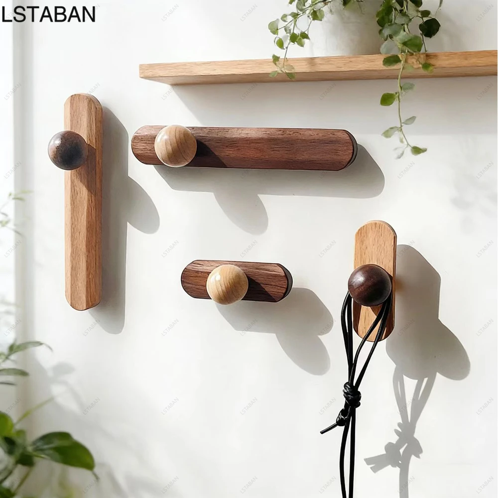 Nordic Style Walnut Solid Wood Kitchen Cabinet Handle Bedroom Living Room Cabinet Knob Wardrobe Simple Beech Log Drawer Handle