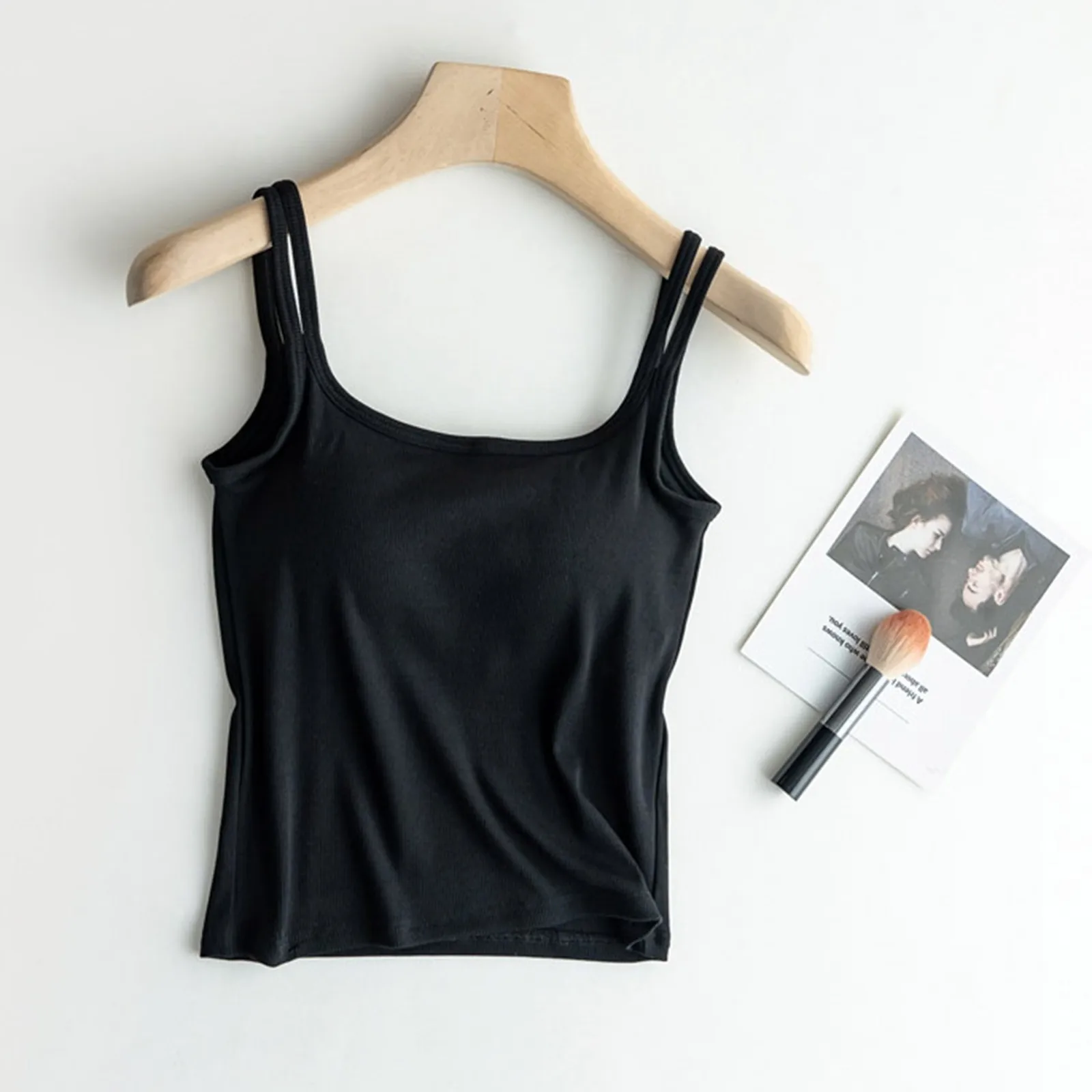 

Solid Colors Cotton Camisole Vest Women's Chest Pad Threaded One Piece Pajamas Comfortable Sleep Tops Sexy Bottoming Shirt