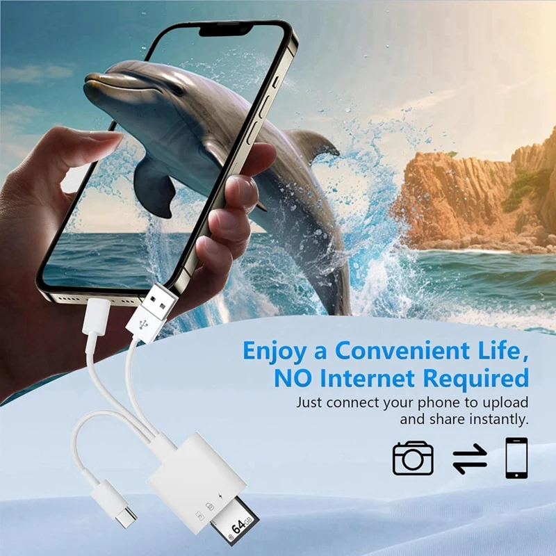 3-In-1 Memory Card Reader SD TF Card Reader With Charging Port For Iphone/Ipad/Mac/Laptop