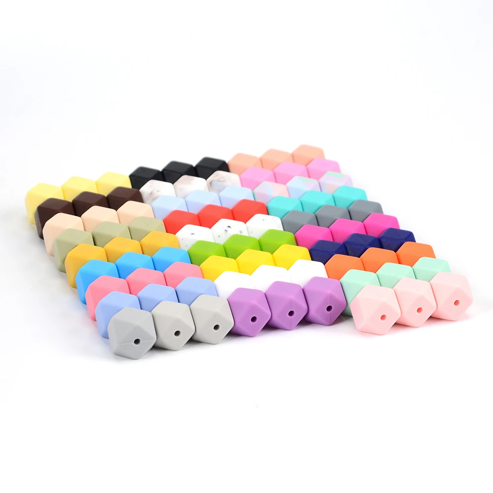 LOFCA 20PCS Silicone Beads 14mm Hexagon Mini Bpa free Food grade silicone beads Make bracelets DIY necklace jewelry accessories