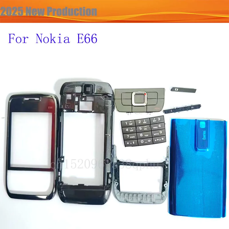 Полный комплект передней панели с клавиатурой для Nokia E66, задняя крышка батарейного отсека, высококачественный корпус с клавиатурой + средняя рамка