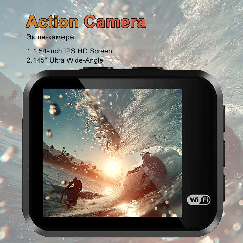 Mini HD Action Camera with 1.54 Inch Screen Long Battery Life Portable for Cycling Outdoor Recording Includes 128GB Memory Card
