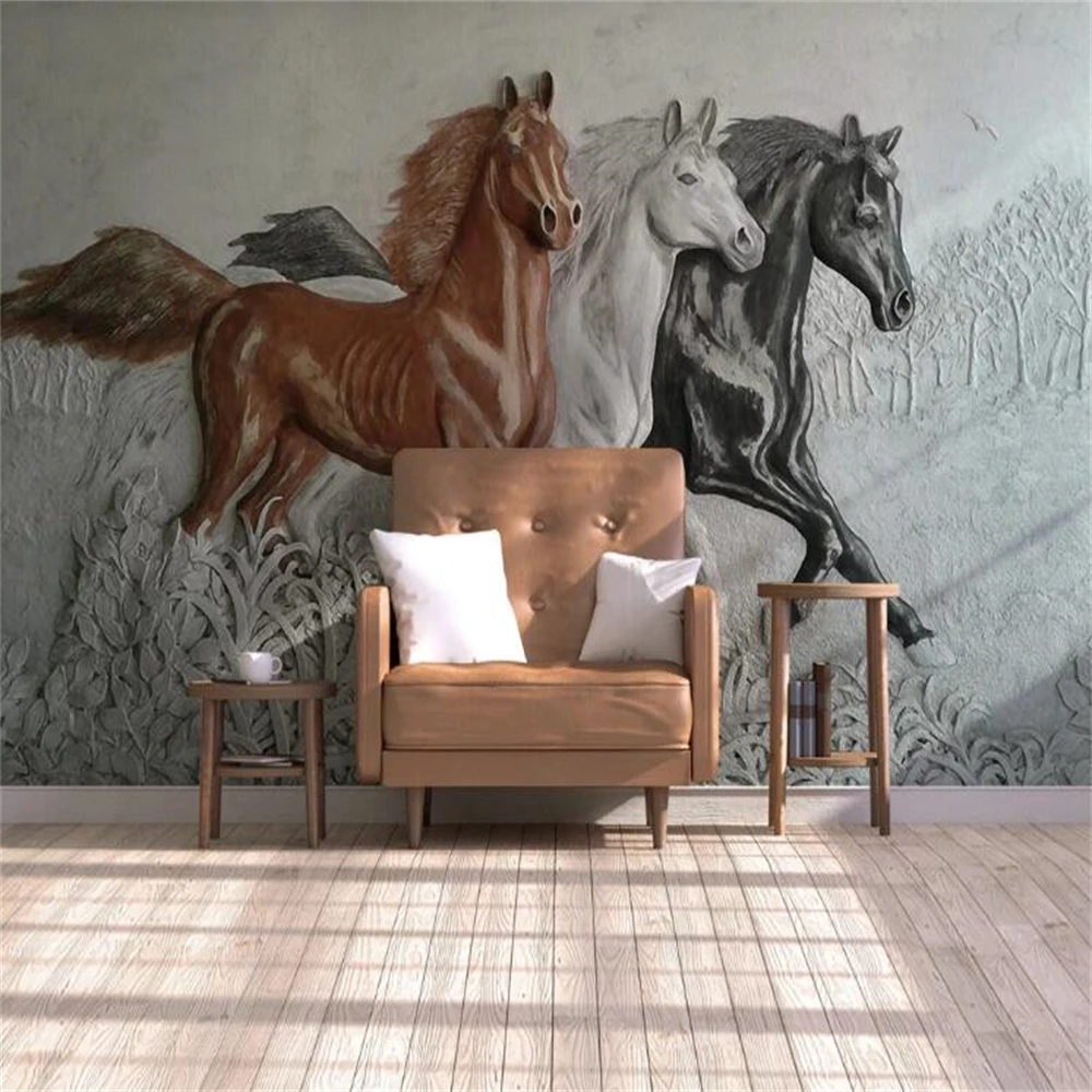 Mural de fotos personalizado, papel tapiz 3D para sala de estar, dormitorio, murales de caballo en relieve, papel de pared, fondo de TV, pegatinas de pared