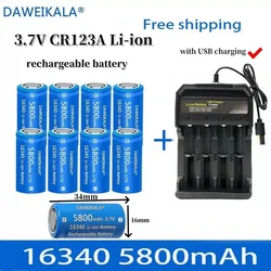 5800mAh rechargeable 3.7V Li-ion 16340 batteries CR123A battery for LED flashlight wall charger, travel for 16340 CR123A battery