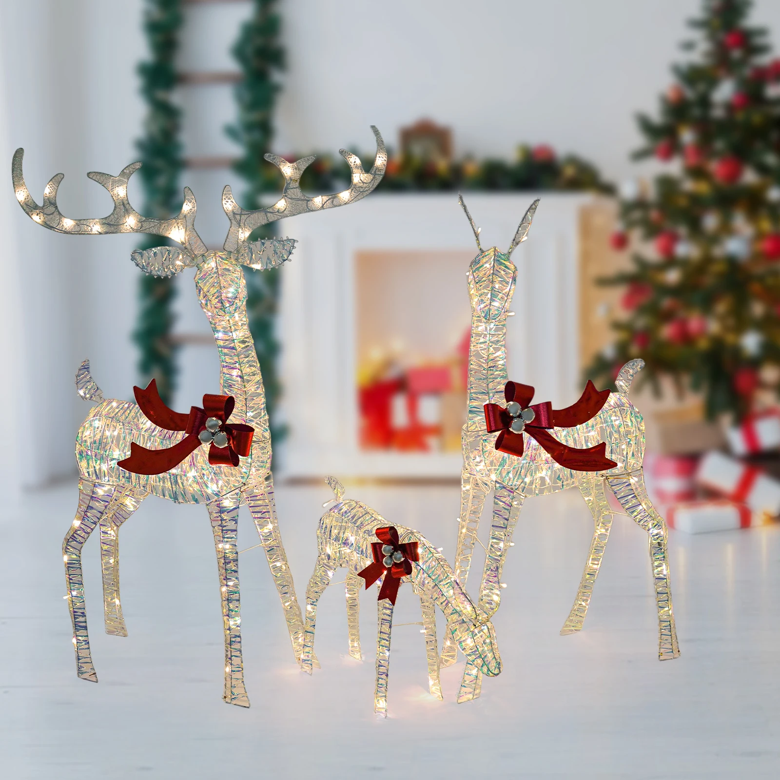 3 Pcs Christmas Decor Deer Iridescent Outdoors Reindeer with Light up