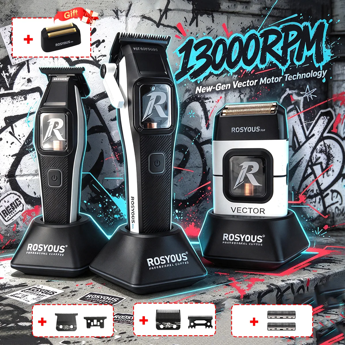 ROSYOUS Hair Cut Machine Kit Brushless Motor Metal Body Professional Shaver Trimmer Cutting Machine Men's Barber