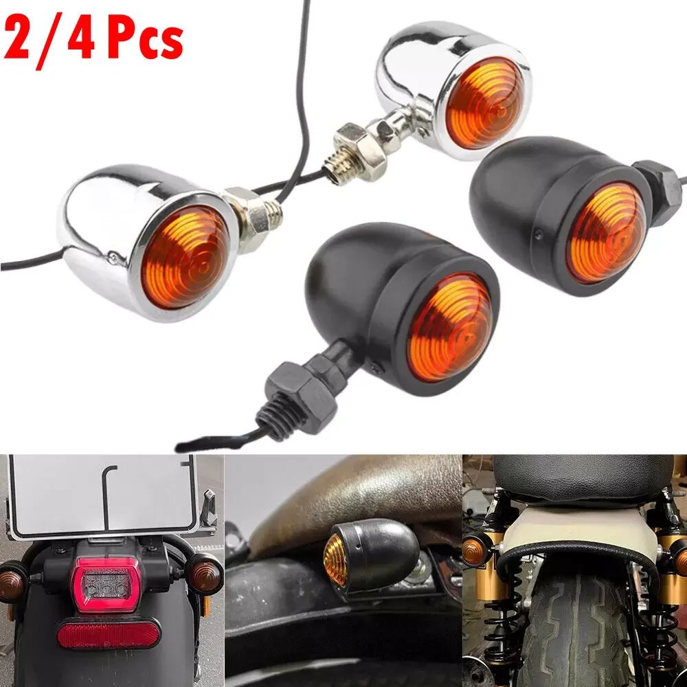 For Cruiser Bobber Sportster Cafe Racer 12V Retro Metal Blinkers Single Wire Clignotant Universal Motorbike Turn Signal Lights
