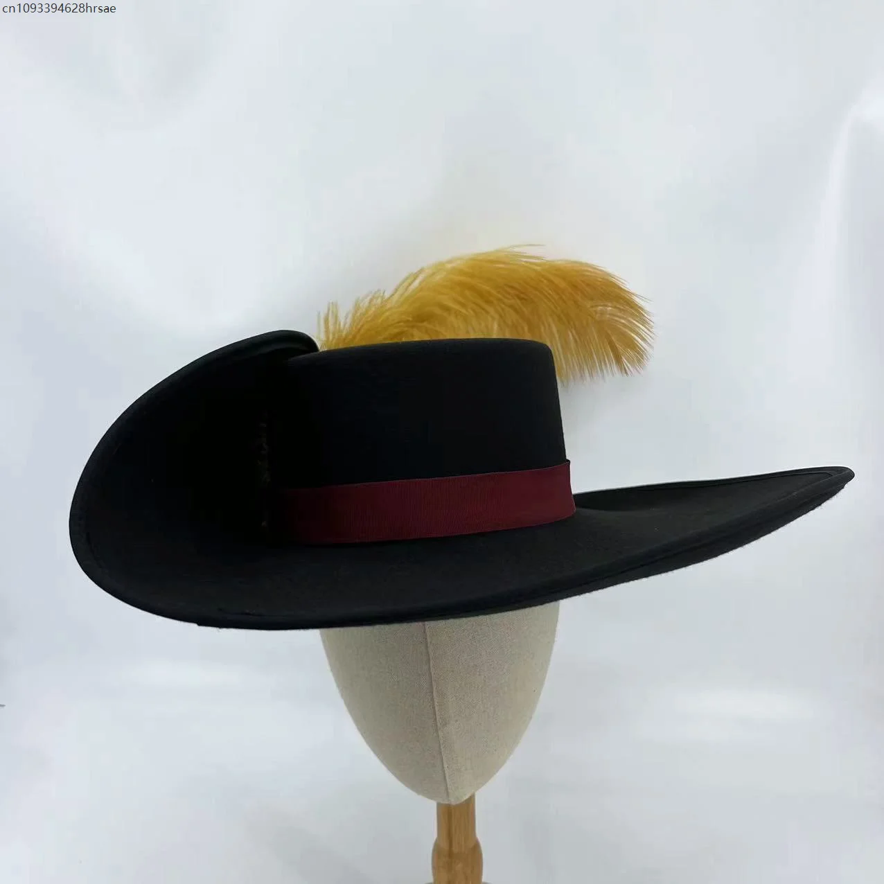 Spanish Musketeer Style Hat Cosplay Woolen Cap Black Spanish Imperial Infantry Men Medieval 56cm to 58cm Head Size For XMAS Gift