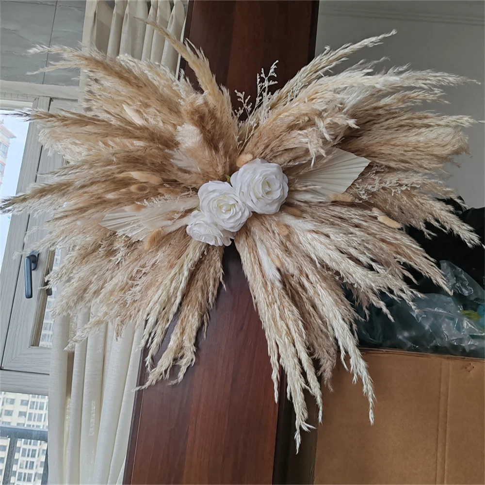 50-80CM DIY Wedding Flower Wall Arrangement Pampas Dried Flowers Artificial Floral Row Decor Marriage Iron Arch Backdrop Decor