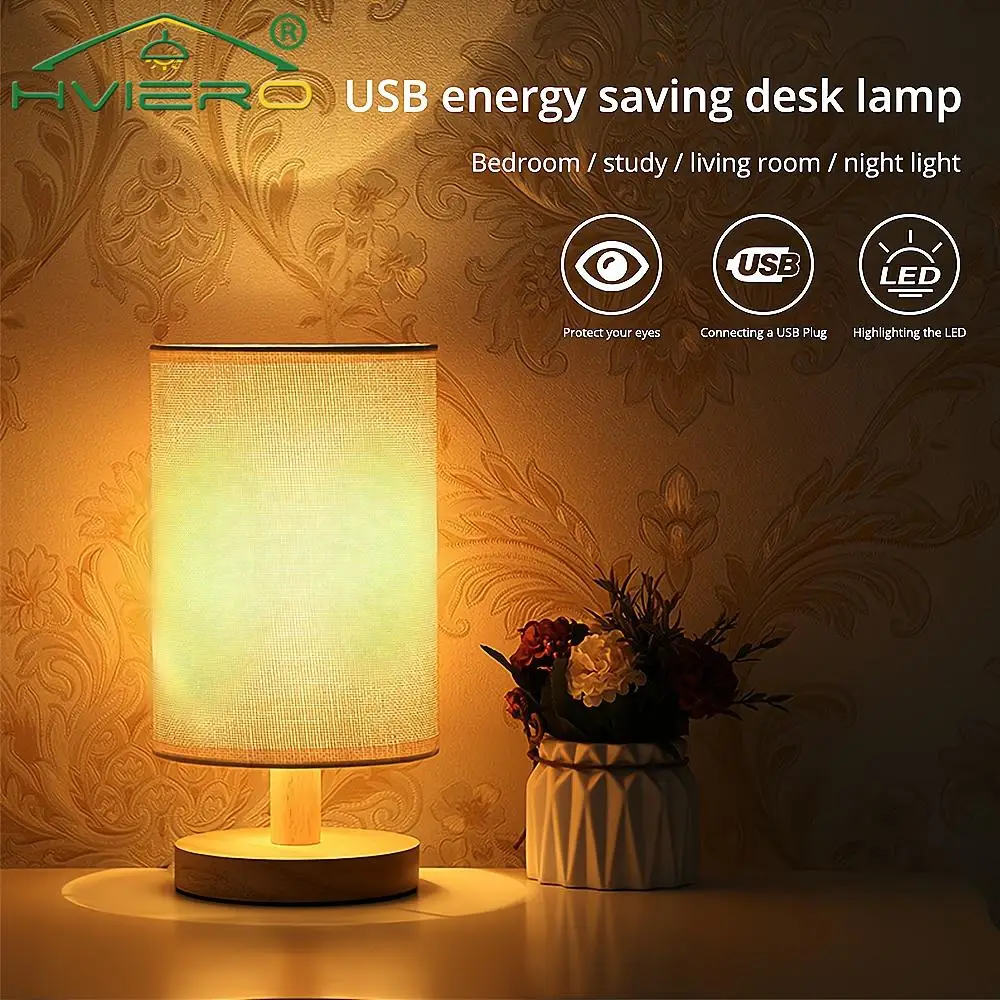 Hessian Solid Wood Decorative Lamp 5V Remote Control Usb Table Desk Bedroom Bedsid Study Home Stay LED Night Light Energy Saving