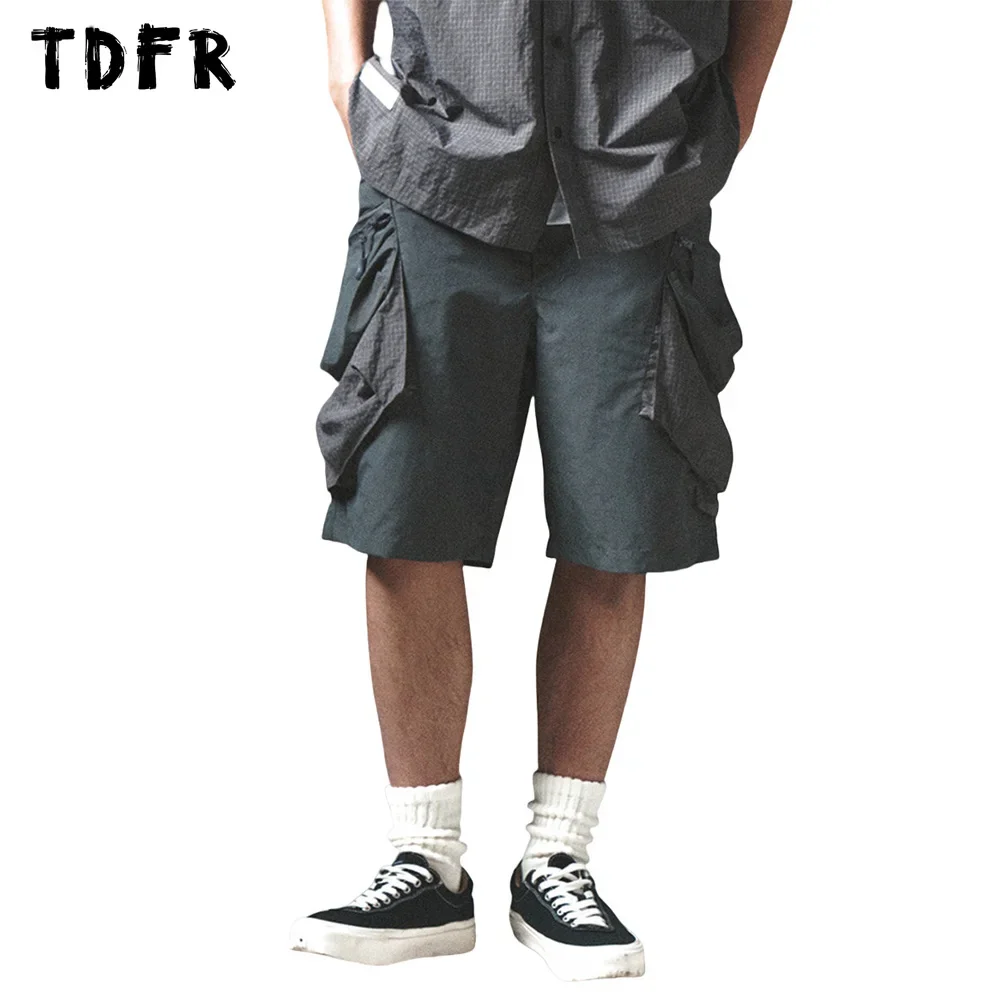 

Patchwork Pocket Cargo Shorts Mens Summer Safari Style Elastic Waist Loose Wide Leg Knee-length Shorts Men Half Pants