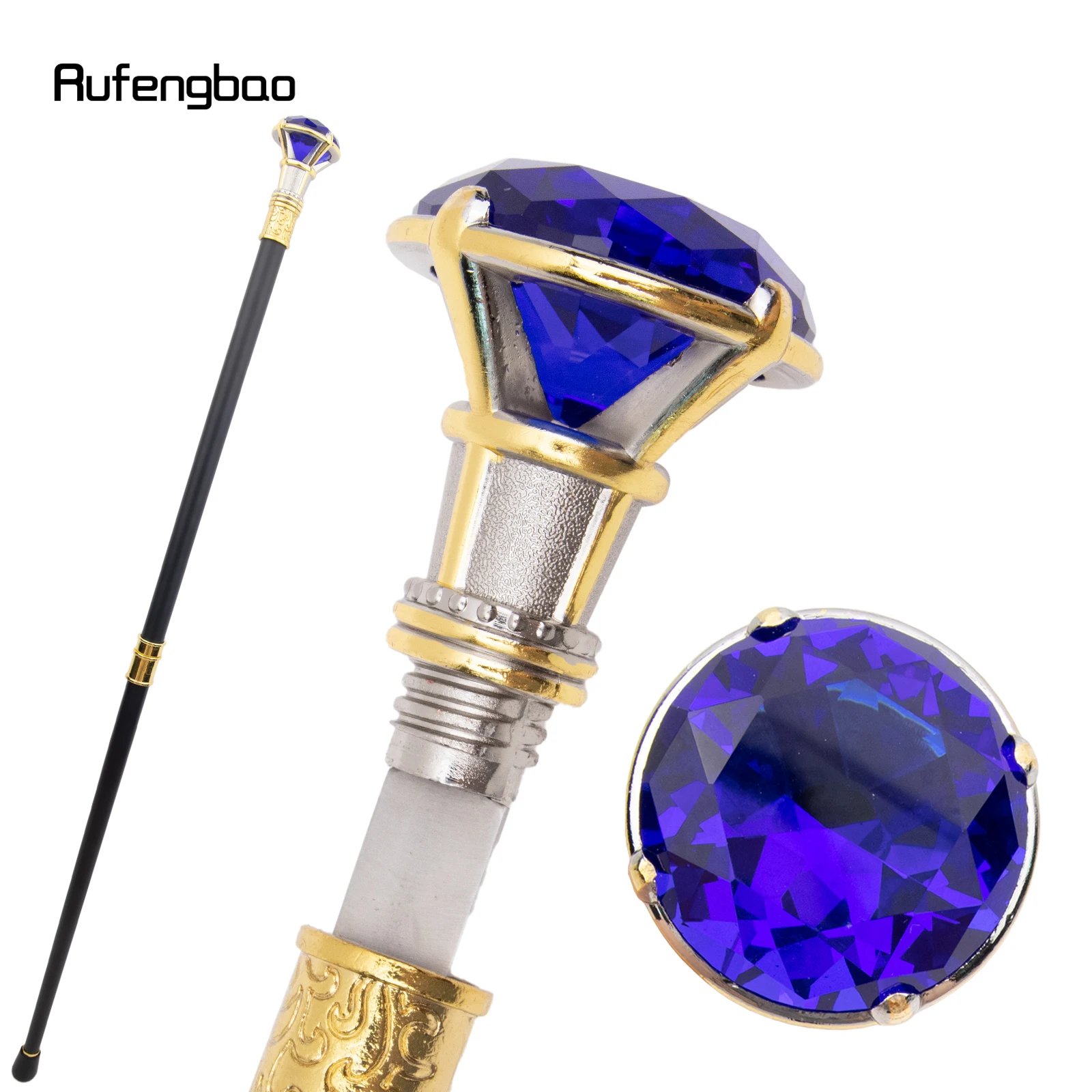 Bastão de caminhada branco dourado tipo diamante roxo com placa escondida, autodefesa, moda, cosplay, bastão de crosier, 90cm