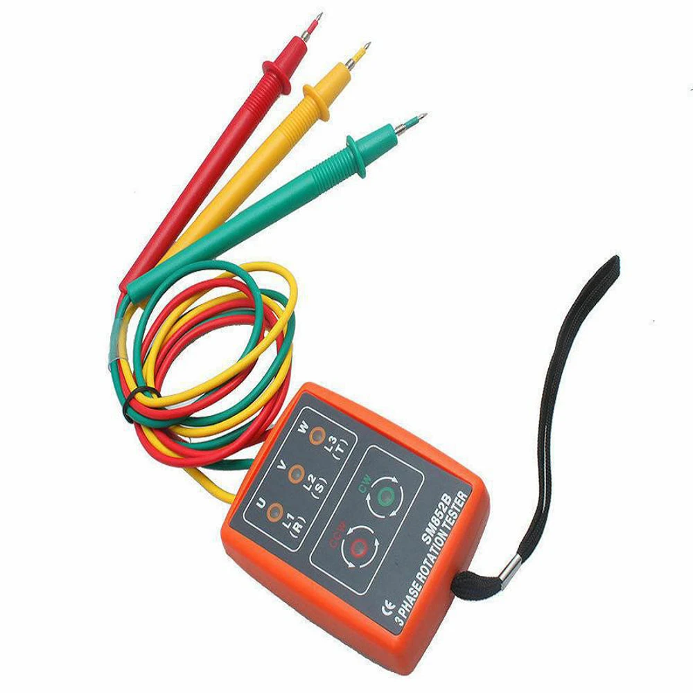 SM852B 3 Phase Rotation Tester Digital Phase Indicator Detector LED Buzzer Phase Sequence Meter Voltage Tester 60V~600V AC