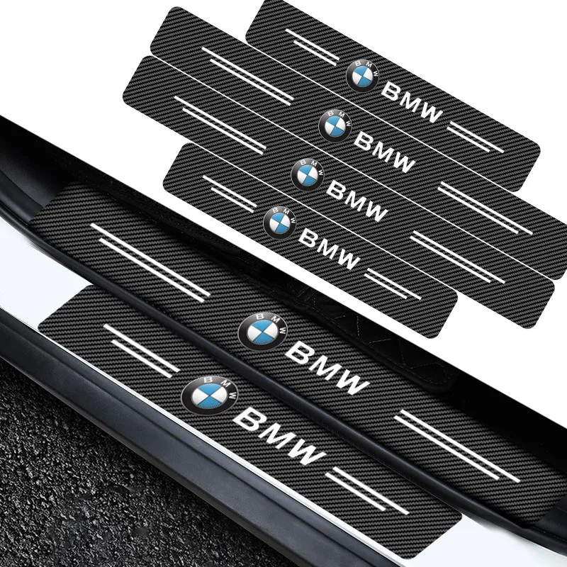 4Pcs Leather Carbon Fiber Car Door Edge Sill Protector Strip Stickers For BMW M Performance M3 M5 M6 F01 F20 F10 F13 F15 F16 F30