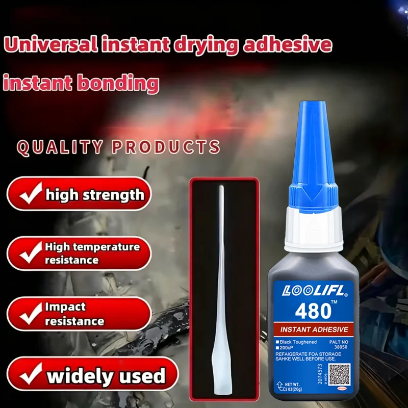 480 Black Super Glue, Quick-Bondig Adhesive Leather Rubber Wood Metal Strong Liquid Glue, Emergency Repair Adhesive, Rubber Glue