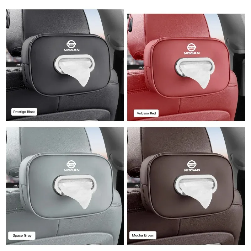 Leather Car Tissue Box Holder Back Seat Multi Storage Bag For Nissan Sylphy N7 Teana Qashqai Note J10 J11 Navara Juke GTR Patrol view 2
