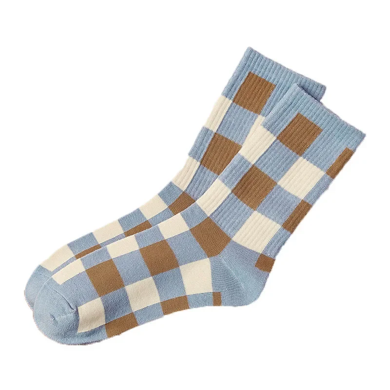 New Women\'s Socks British Plaid Striped Socks Summer Comfortable Harajuku Patchwork Color Retro Long Socks Ladies Quality