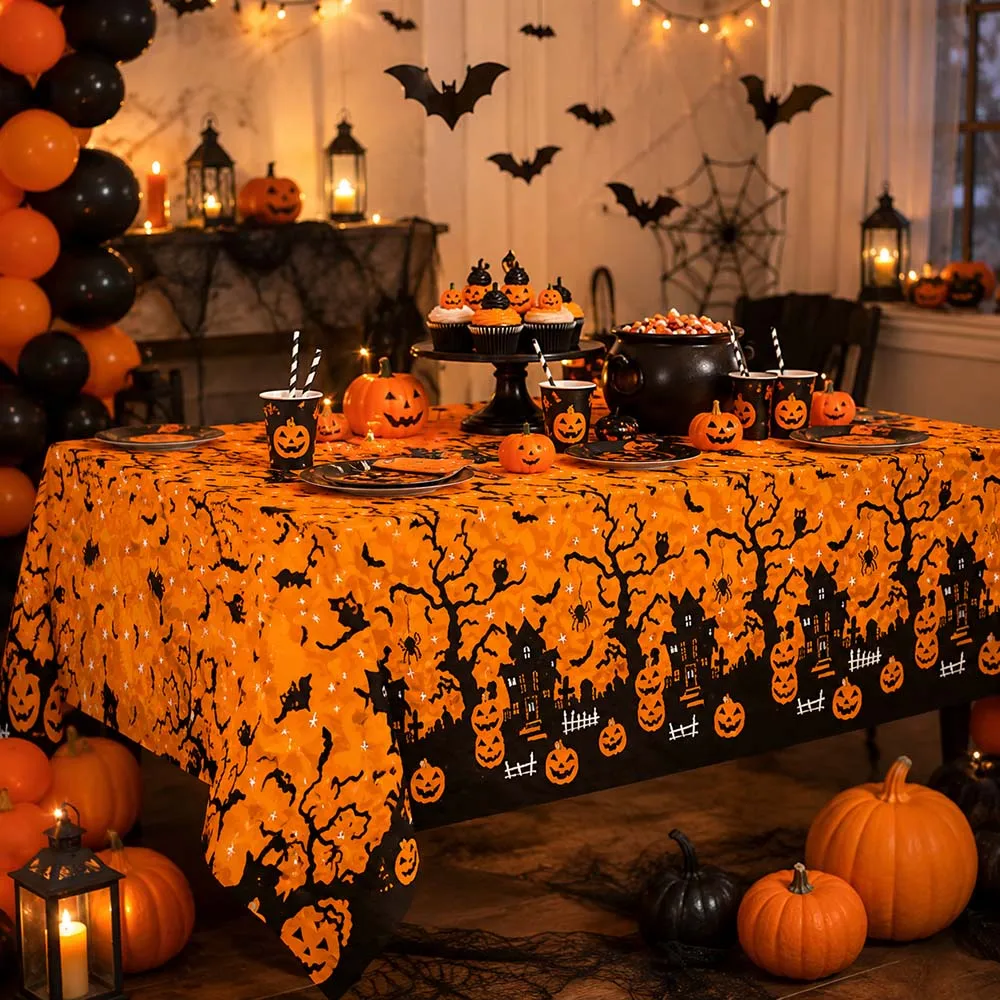 Halloween Tablecloth Disposable Plastic Table Cover Party Table Decor for Home Kitchen Dining Haunted House