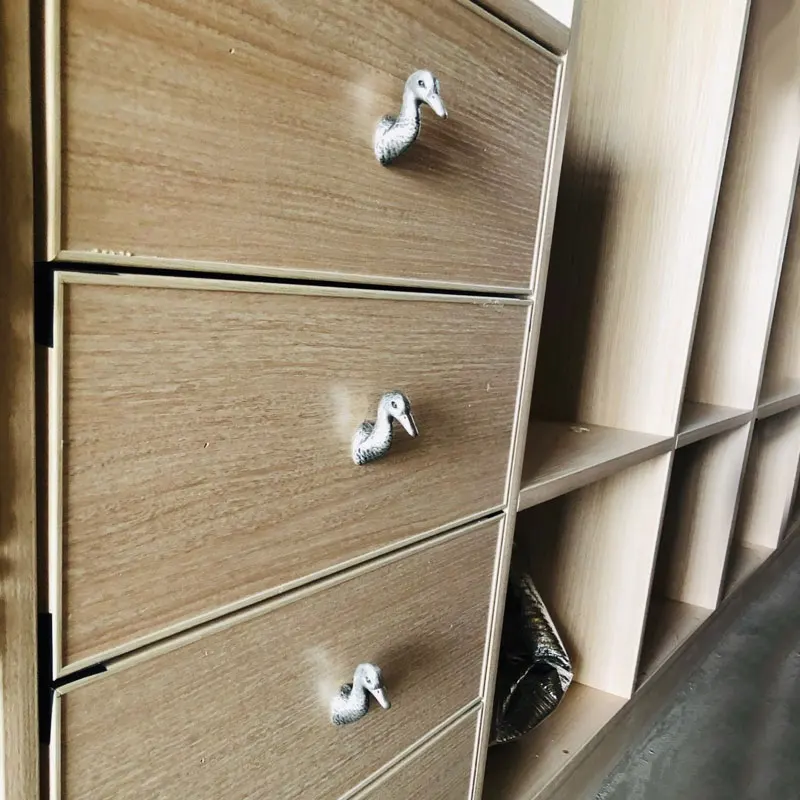 Duck Shape Antique Silver Cabinet Handles and Knobs Vintage Creative Wardrobe Pulls Pewter Alloy Retro Furniture Hardware 1 PC