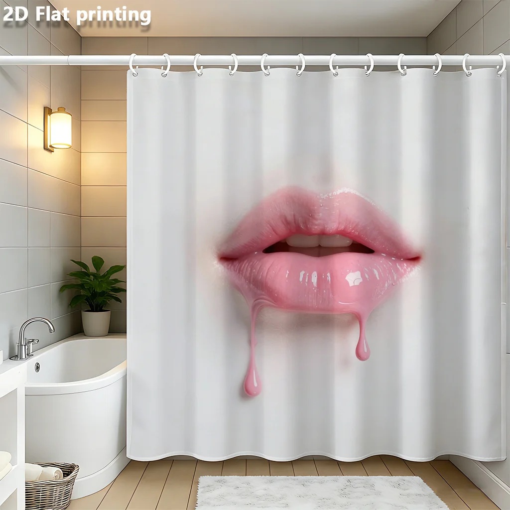 

Розовая шторка для душа с принтом «Капающий блеск для губ», 1 шт., с 12 люверсами, полиэстер, 2D плоская печать, 70.8x70.8 дюймов, эффектный художественный декор для ванной комнаты