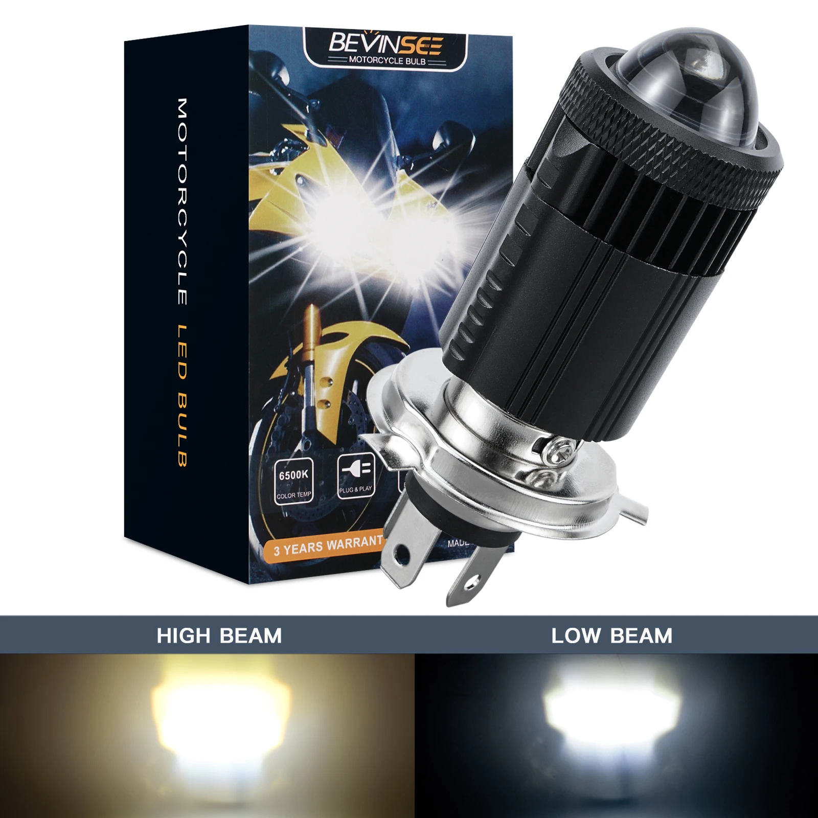 

Bevinsee Super Bright H4 BA20D LED Motorcycle Headlight Bulbs H4 Hi/Lo Beam H6 BA20D Lamp 3000K 6000K White Yellow Light 12V 1PC