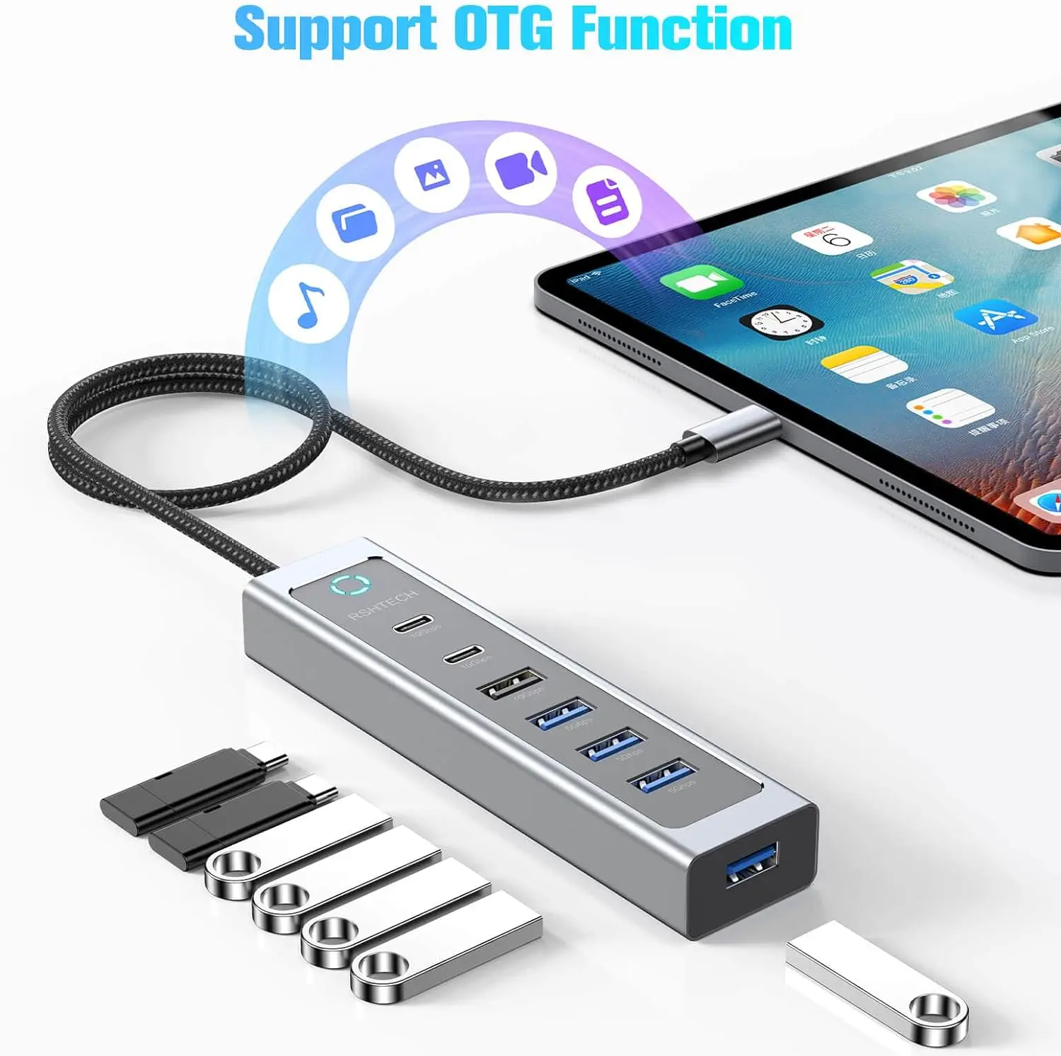 Imagem -04 - Hub Usb Rshtech de 10 Gbps com Usb-a e Portas de Dados Usb-c 3.2 e Portas Usb-a 3.0 Adaptador Multiport de Alumínio para Laptop