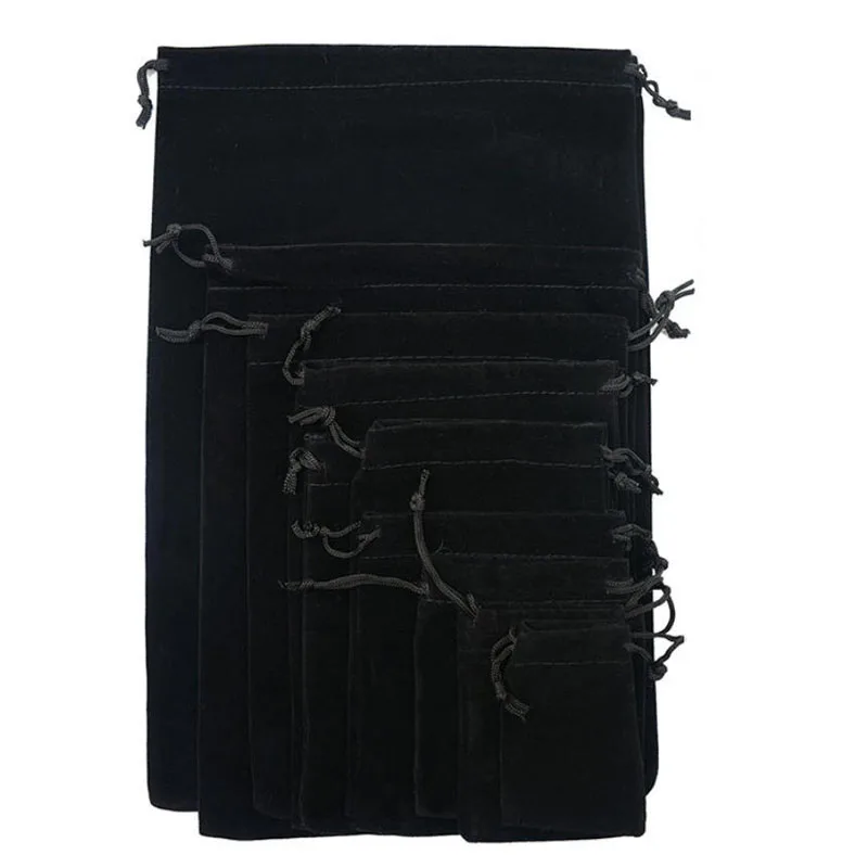 50 Pcs/lot Big Black Velvet Bags Drawstring Gift Pouches For Jewelry Wedding Party Storage Packing Bag Custom Logo Print