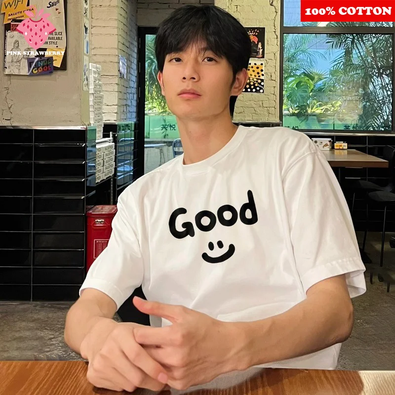 

American Men's couple T-shirt Summer 2025 New 100% Cotton Fashion brand short sleeves Letter Print T-shirt Y2k Top mens clothing