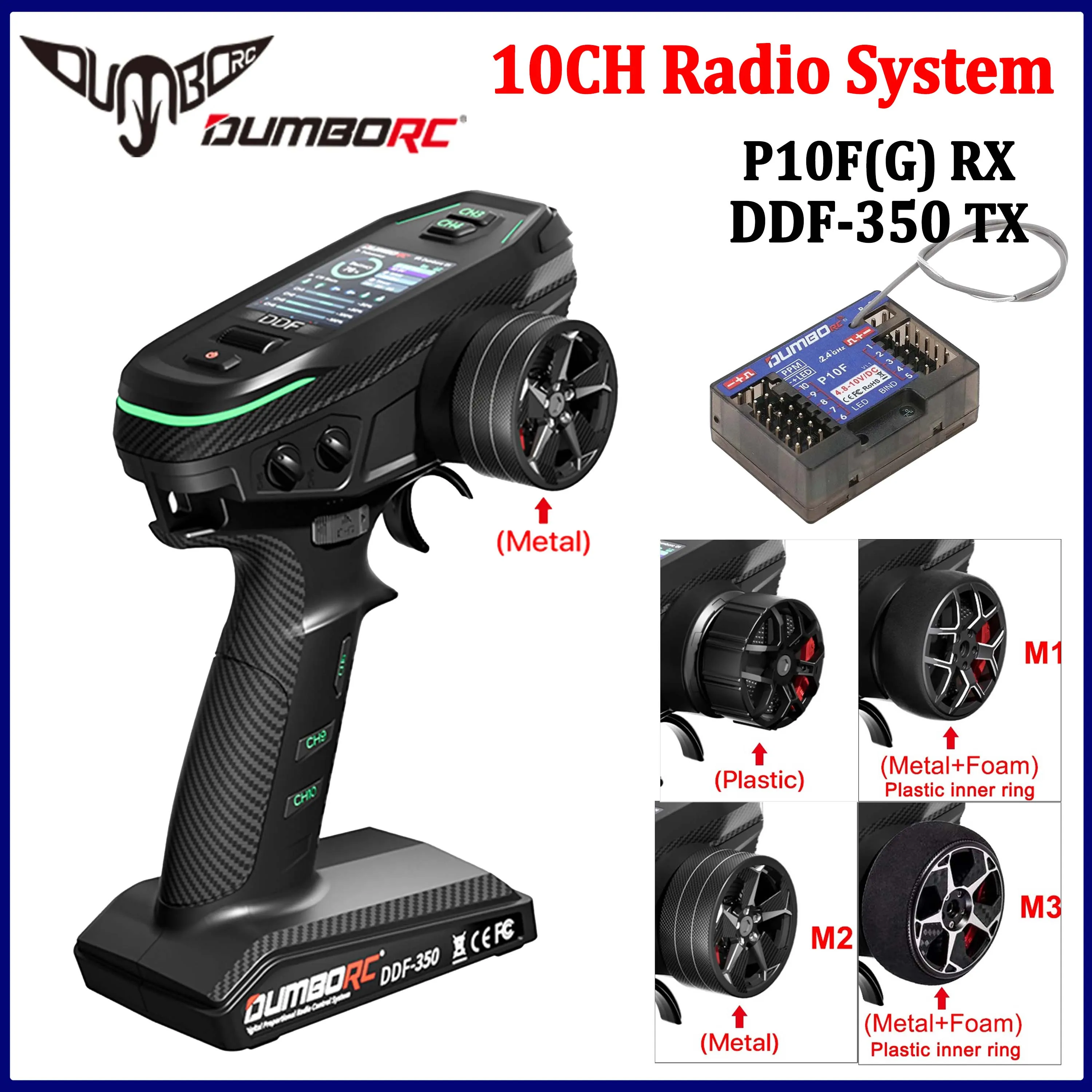 DUMBORC DDF350 DDF-350 10CH Transmitter 2.4G Radio System HD Screen P10F P10FG Gyro Receiver for RC Car Tank Boat Robot LCD FHSS