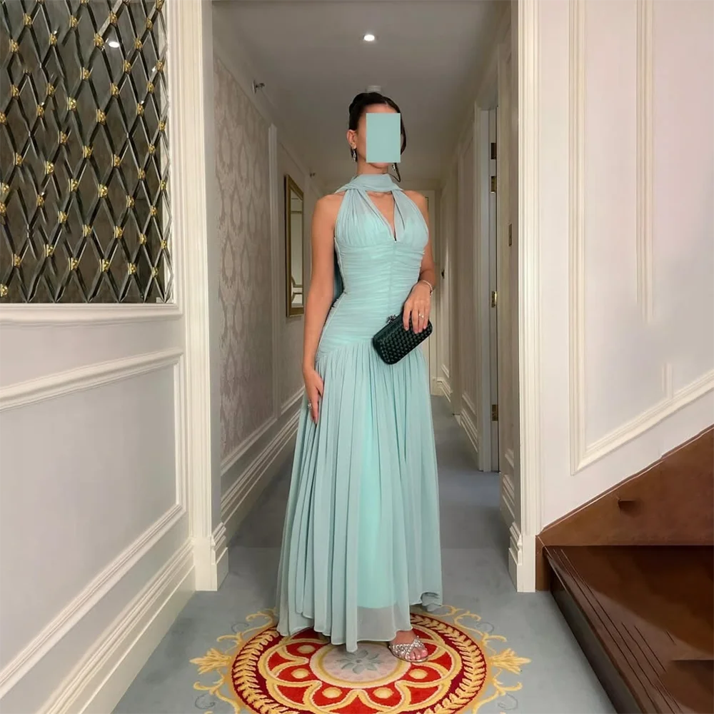 

Elegant Evening Dresses for Women 2025 V-Neck Sleeveless Evening Gowns Long Pleated A Line Saudi Arabian Formal Gown Customized