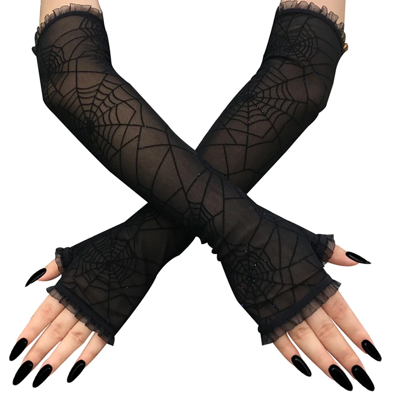 Spinnennetz-Armstulpen Handschuhe Faschingskostüm Halloween-Kostümzubehör Cosplay – Detail 1
