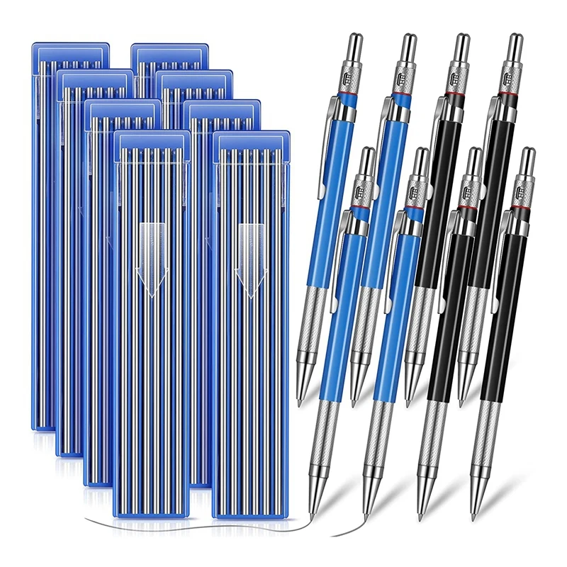 Welders Pencils Set,8Pcs Welding Marking Pencils With 96Pcs 2Mm Silver Refills Built In Sharpener Construction Pencils