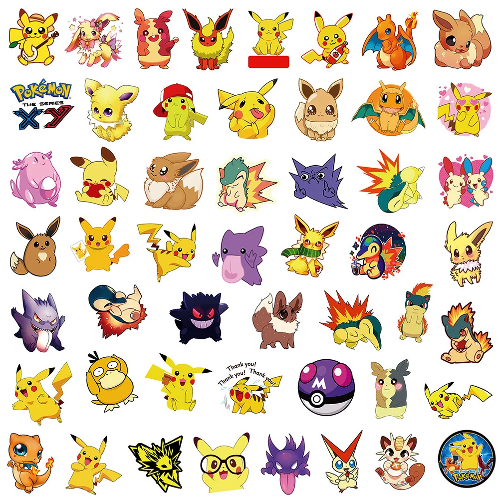 10/30/50pcs Cute Pokemon Anime Stickers per bambini Kawaii Pikachu Eevee Cartoon Graffiti decalcomanie Sticker per telefono Laptop Notebook