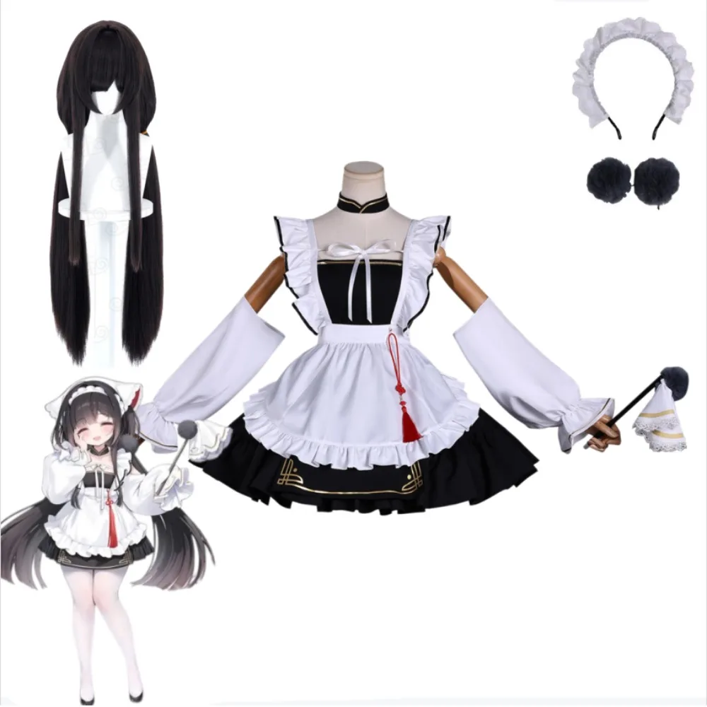 

Azur Lane Nagakaze Maid Outfit Loli Style Cosplay Full Set with Accessories Headband Game Halloween Comic Con Role Play Outfit