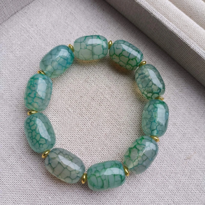 

Delicate Green Agate "Dragon Pattern" Bracelet, Unisex Jewelry