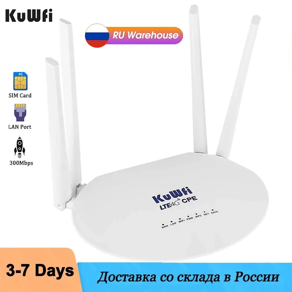 

KuWfi 150mbps 4G Wifi Router with Sim Card Unlocked CAT4 Wireless Modem LTE Routers LAN Port Hotspot for IP Camera